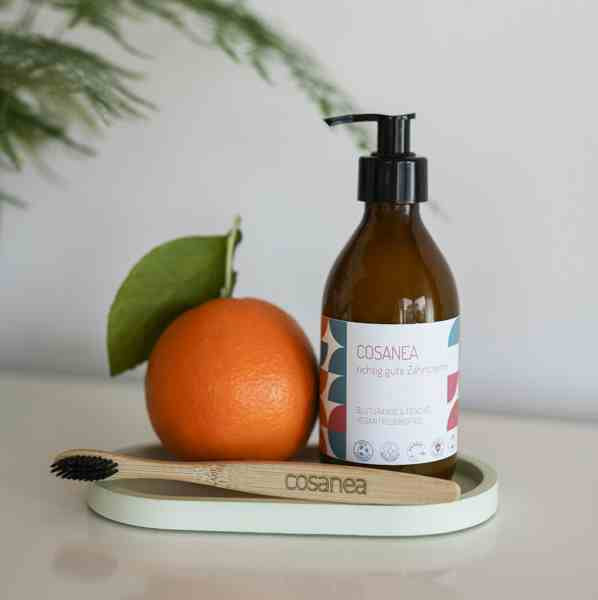 toothpaste Blood Orange-Fennel (fluoride free), starter set (glass bottle + dispenser), 250ml