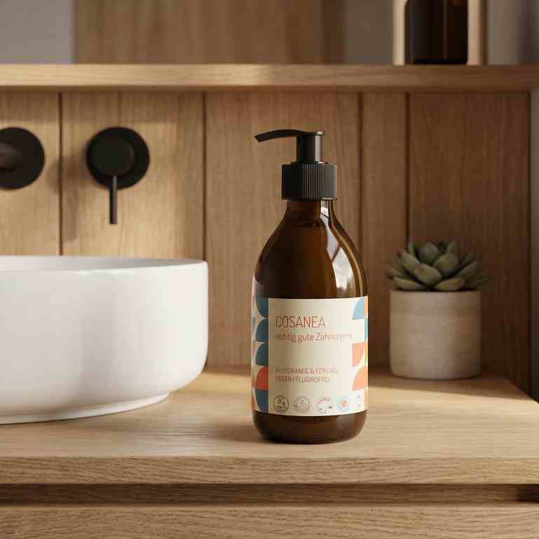 Zahncreme Blutorange-Fenchel (fluoridfrei), Starterset (Glasflasche + Pumpspender), 250 ml