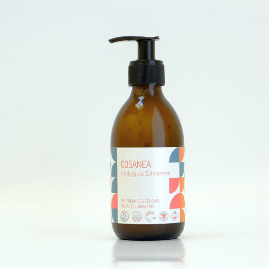 toothpaste Blood Orange-Fennel (fluoride free), starter set (glass bottle + dispenser), 250ml