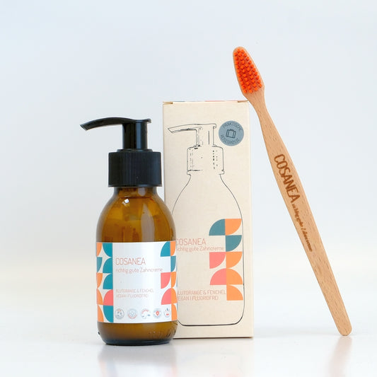 toothpaste Blood Orange-Fennel (fluoride free), travel size (glass bottle + dispenser), 90ml