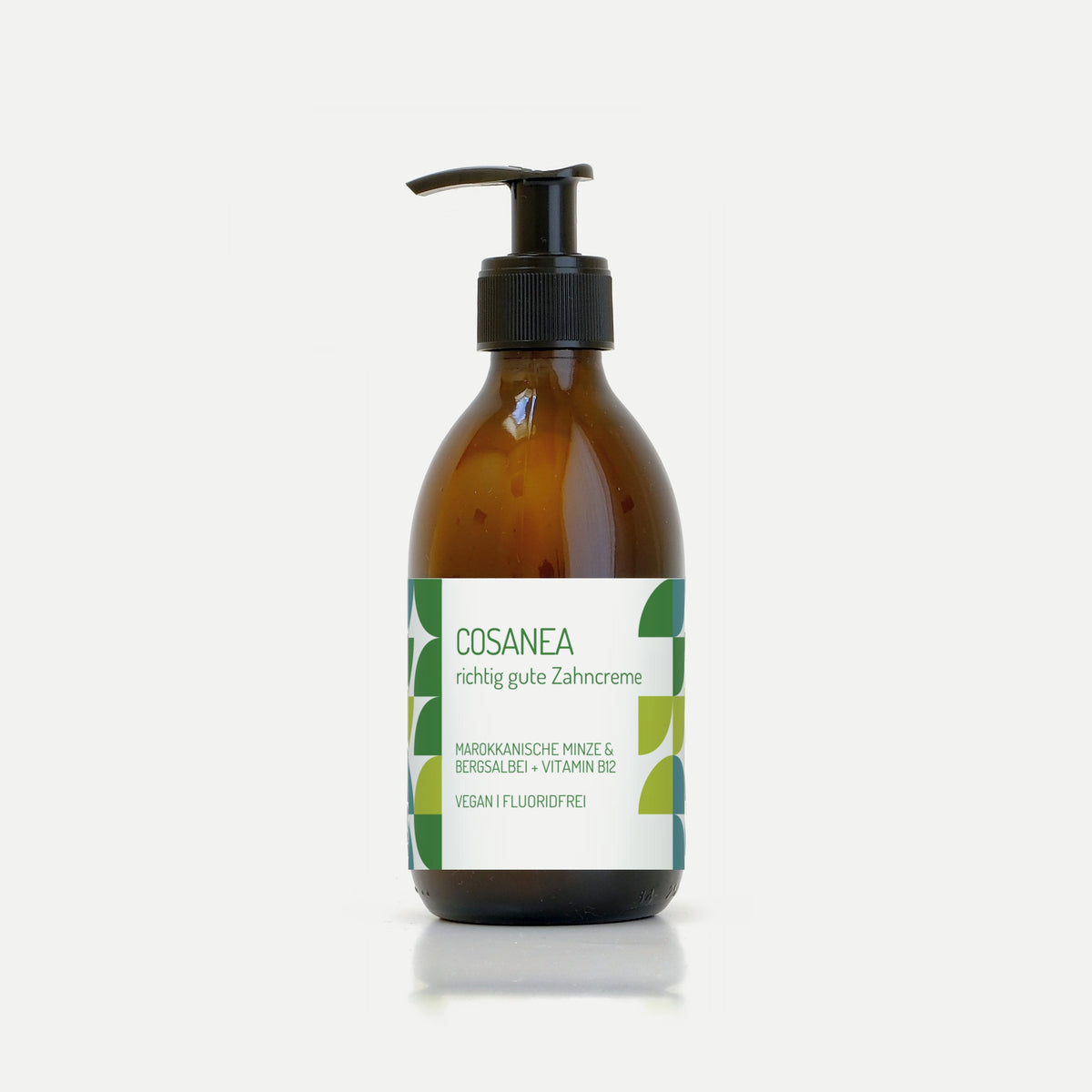 Fluoridfreie Zahncreme Marokkanische Minze & Bergsalbei mit Vitamin B12, Starterset Glasflasche mit Pumpspender, 250 ml