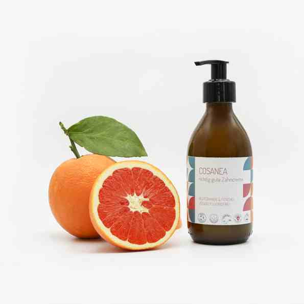 toothpaste Blood Orange-Fennel (fluoride free), starter set (glass bottle + dispenser), 250ml
