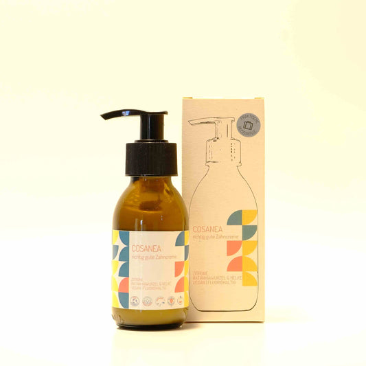 toothpaste Lemon-Ratanhia Root-Clove (containing fluoride), travel size (glass bottle + dispenser), 90ml